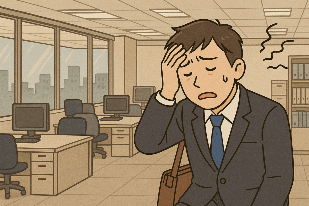 頭痛に悩むスーツ姿の男性のイラスト