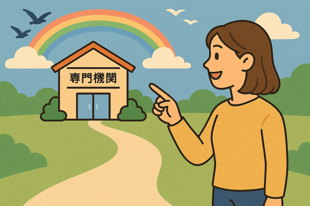 専門機関を示す女性